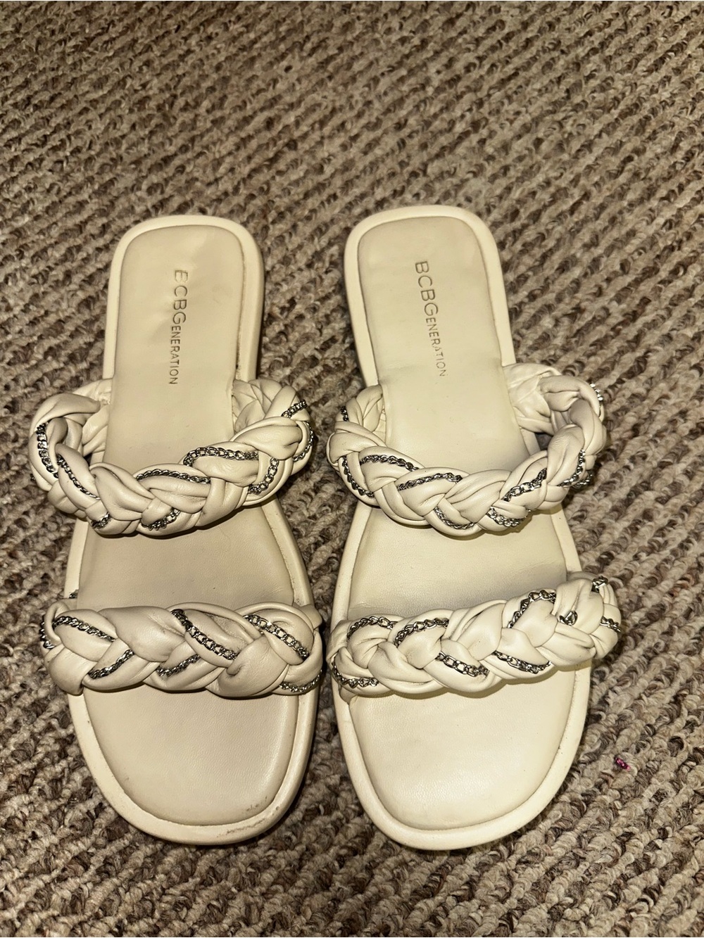 BCBGeneration Cream Braided Double-Strap Slide Sandals